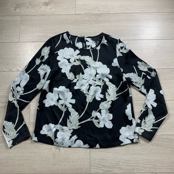 CLUB MONACO Milah Black White Floral Print Top Blouse - Picture 3 of 12